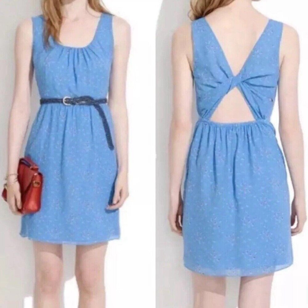 Madewell Womens Rosie‎ Blue twist back silk floral dress blue Size 12